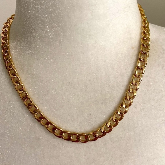 18KT Gold Plated Thick Chunky Curb Chain Link Statement Necklace Retro Classic - Picture 5 of 7